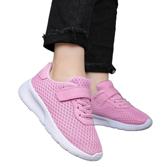 Mesh Sneakers for Girls Comfy Lightweight Orthopedic Shoes Thick Soft Sole Cushioning Walking Running Shoes Hook and Loop Breathable Athletic Shoes Pink 11.5 Little Kid