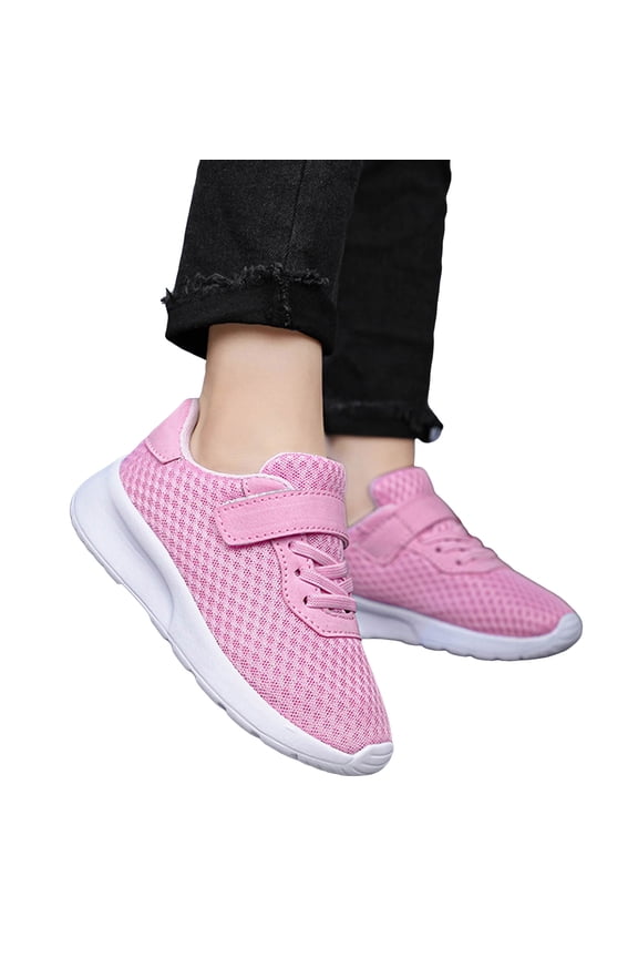Mesh Sneakers for Girls Comfy Lightweight Orthopedic Shoes Thick Soft Sole Cushioning Walking Running Shoes Hook and Loop Breathable Athletic Shoes Pink 11.5 Little Kid