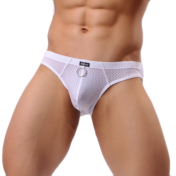 Mesh Sport Brief Mens Underwear Breathable Underpants Shorts Fashion Athletic Performance, L, White