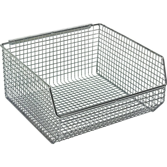 Mesh Stack and Hang Bin, 10-3/4"W x 11"D x 5"H, rectangular, stackable, rear hanger, chrome finish