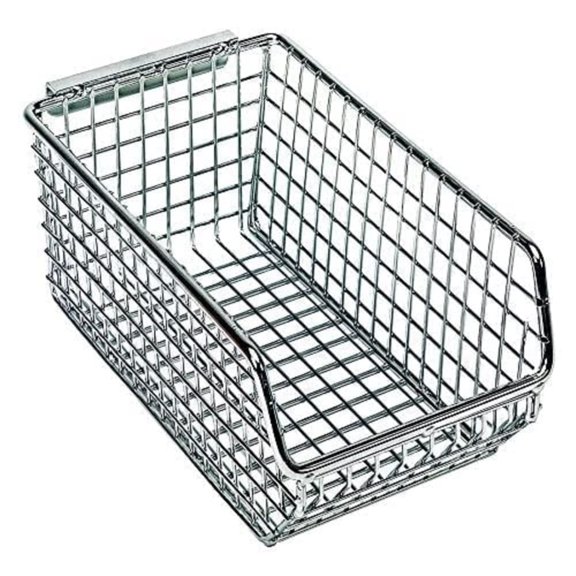 Mesh Stack and Hang Bin, 7-1/4"W x 4-1/4"D x 3"H, rectangular, stackable, rear hanger, chrome finish