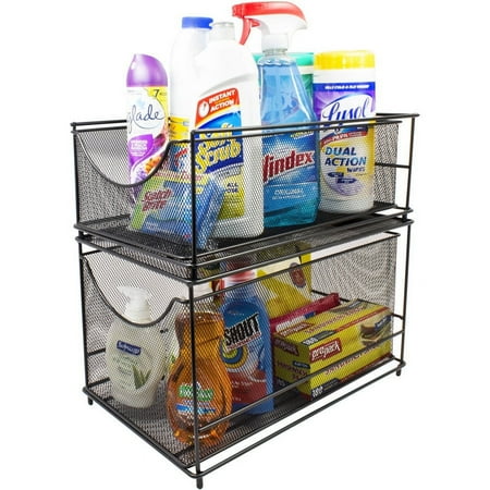 Mesh Steel Cabinet Organizer Set with 2 Pull Out Drawers - Black