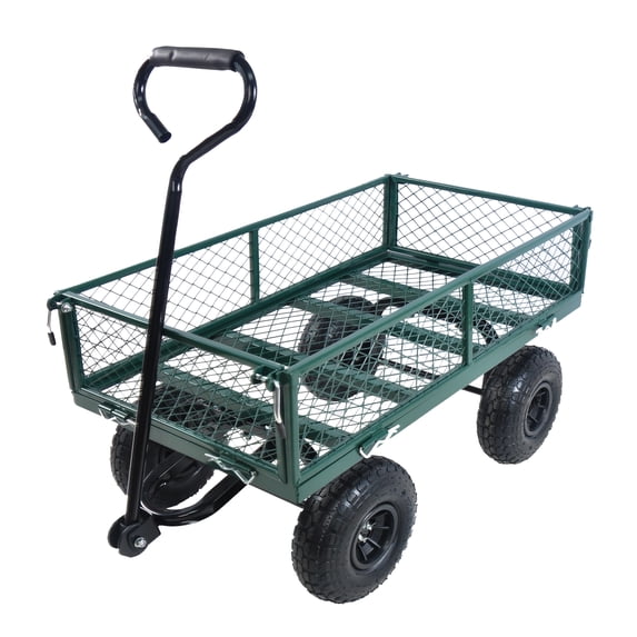 Leumius Mesh Steel Garden Cart 550 lbs, Folding Utility Wagon with 10 Inch Wheels, Green