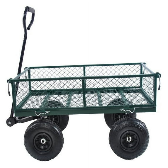 Mesh Steel Garden Cart 550 lbs, Folding Utility Wagon with 10 Inch Wheels, Green