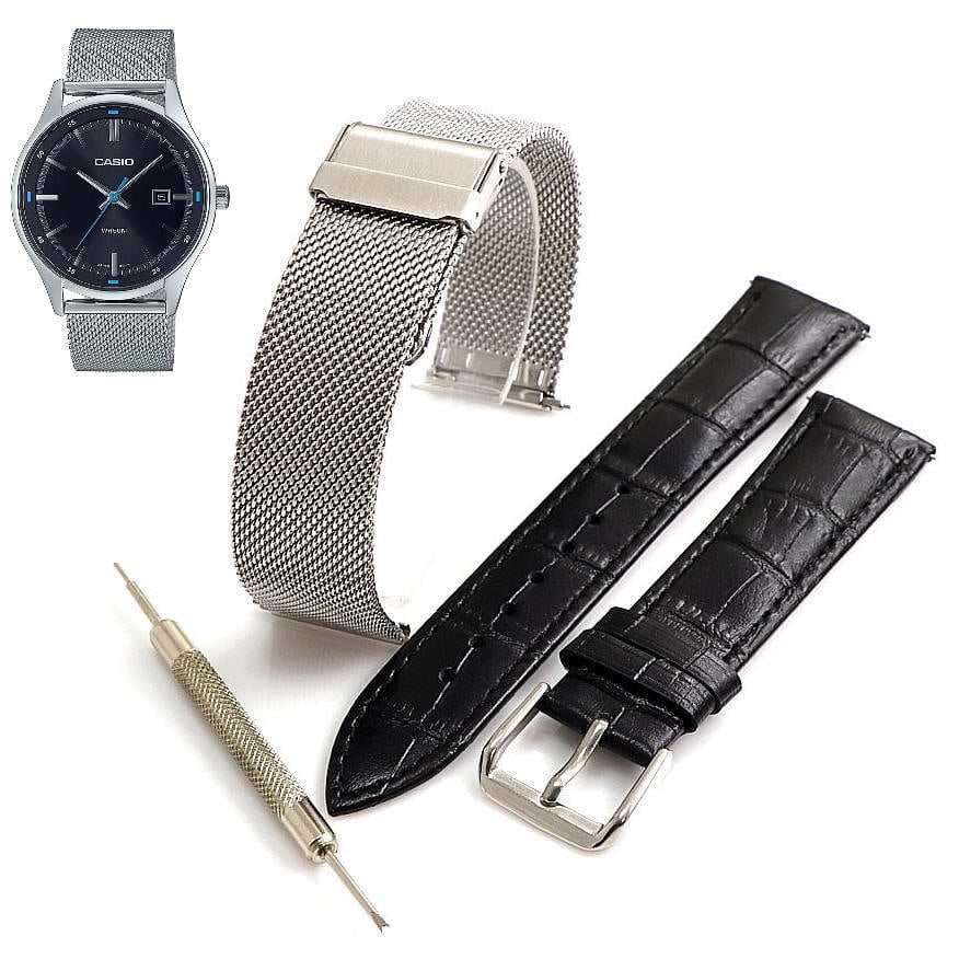 Mesh Steel and Leather Replacement Watch Band Fits Casio MTP E710 MTP E710M 1AV Walmart