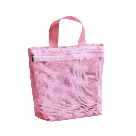 Mesh Storage Bag - Portable Zipper Tote for Travel & Daily Organizer - Handheld Breathable Toiletry Bag for Bathroom, Beach, Pool Pink