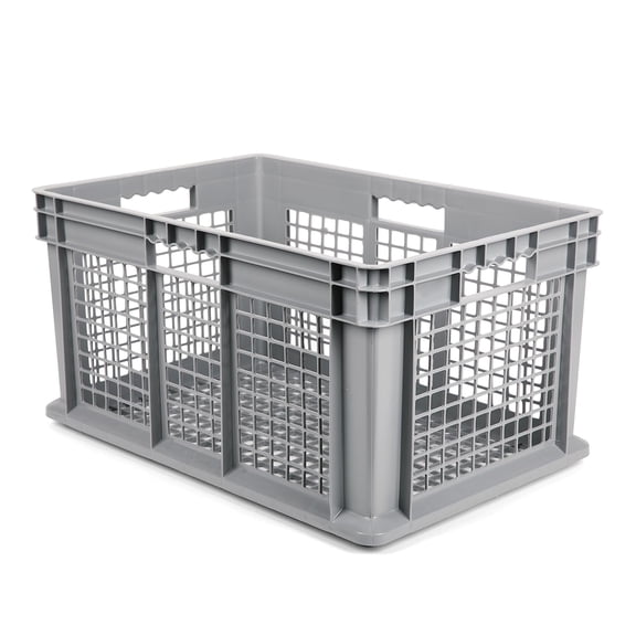 Mesh Storage Container Tote, 24 x 16 x 12 Inch Straight Wall Handled Bin for Shipping and Organization, Garage Warehouse Home Use, Gray