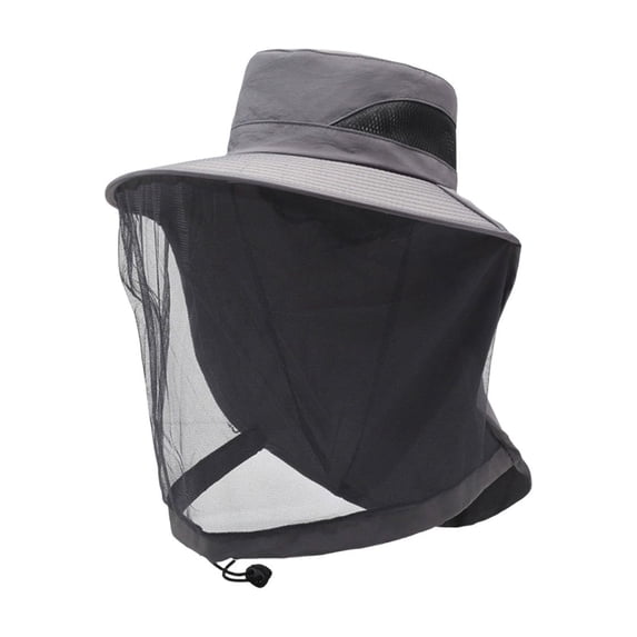 Mesh Sun Hat Mosquito Protection Fishing Cap Outdoor Hiking Hat Breathable Foldable for Men Women with Removable Face Flap(Gray)