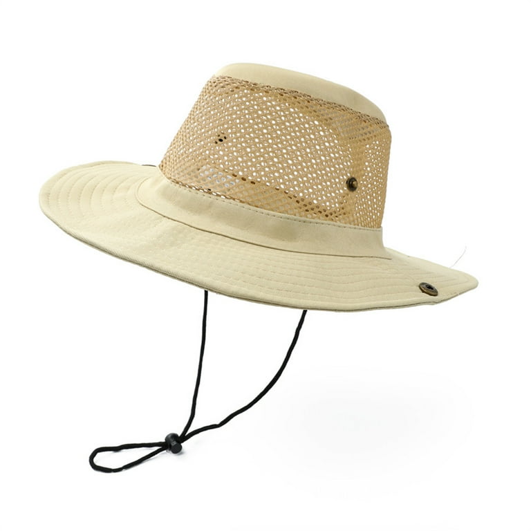 Mesh Sun Hat for Men Hats Summer Beach Safari Wide Brim Fishing Cap  Outdoor-Beige