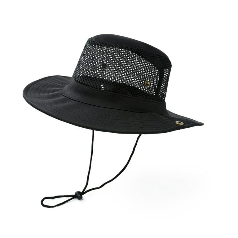 Mesh Sun Hat for Men Hats Sun Protection Summer Beach Safari Wide Brim  Fishing Cap Outdoor-Black
