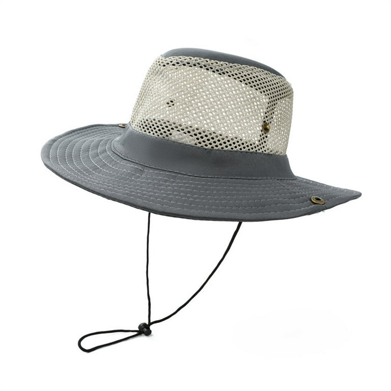 Mesh Sun Hat for Men Hats Summer Beach Safari Wide Brim Fishing Cap  Outdoor-Grey
