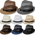 thumbnail image 1 of Mesh Sun Hat for Men Women Fedoras Cowboy Race Day Panama Jazz Hats Summer Beach Short Brimmed Mesh Straw Fedora, 1 of 7