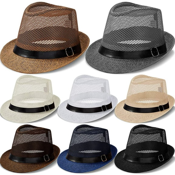 Mesh Sun Hat for Men Women Fedoras Cowboy Race Day Panama Jazz Hats Summer Beach Short Brimmed Mesh Straw Fedora