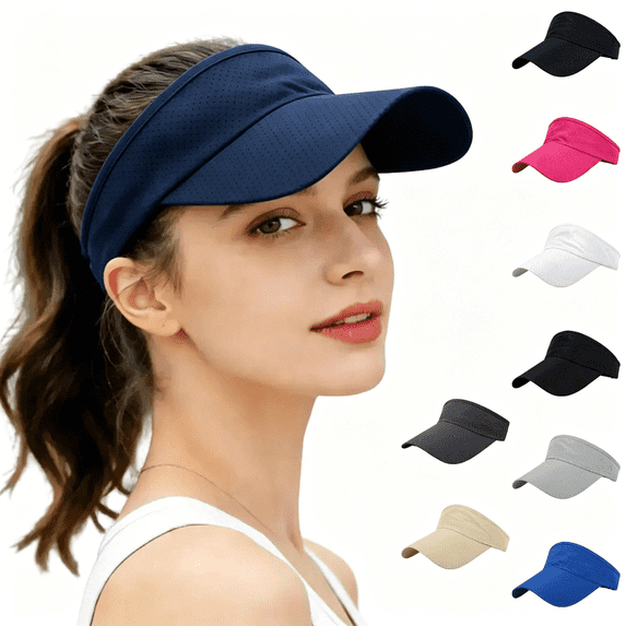 Mesh Sun Visor Hat Women Breathable Empty Top Sports Cap, UV Protection Wide Brim Tennis Hat for Running Golf Beach