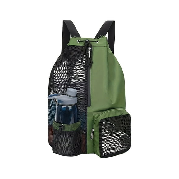 Mesh Swim Backpack - Drawstring Wet Dry Separate Bag, Large Capacity Cloth Tote for Swimming Gym Fitness Gear Travel （ Green ）