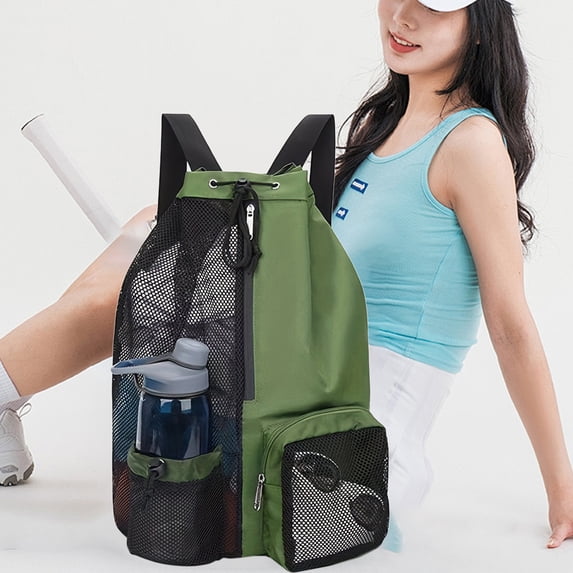 Oxford Mesh Drawstring Swim Backpack, 18.11x11.41x5.90in, Large Capacity Wet-Dry Separate Gym Bag with Water Bottle Pocket for Beach Fitness Travel Gear, Green