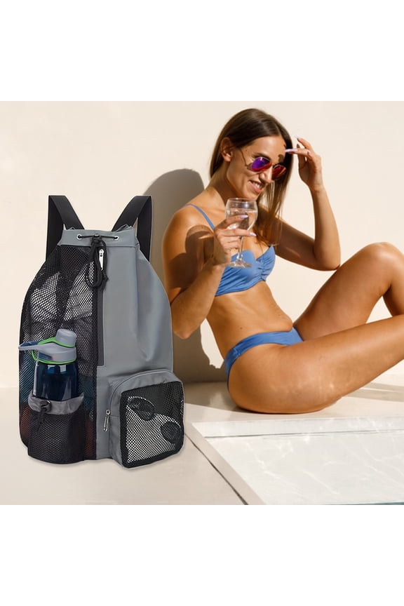 Mesh Swim Bag Drawstring Backpack | Breathable Cloth Gym Sack Waterproof Wet Pocket | Large Capacity 18"x11"x6" | Lightweight, Foldable, Durable for Swimming, Beach, | Multiple Colors