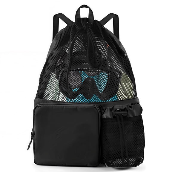 Mesh Swim Bag, Mesh Beach Backpack with Wet Pocket, Drawstring Bags for Swimming and Gym