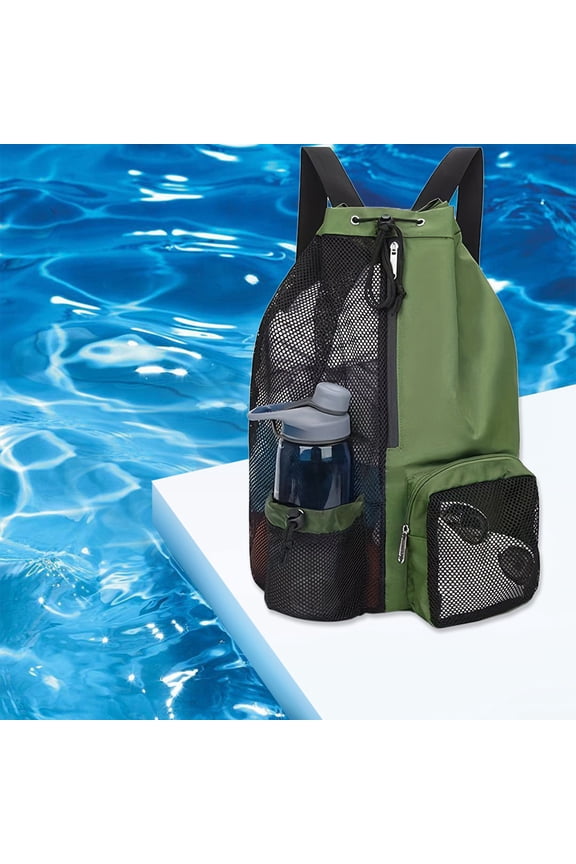 Mesh Swim Pouch Drawstring Backpack with Wet Pocket for Swimming Gym Beach Travel, Breathable Light Gear Sackpack Green