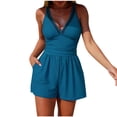 thumbnail image 1 of Mesh Swim Romper for Women Ruched Tummy Control One Piece Swimsuit with Shorts & Pockets Slimming V Neck Bathing Suit, 1 of 5