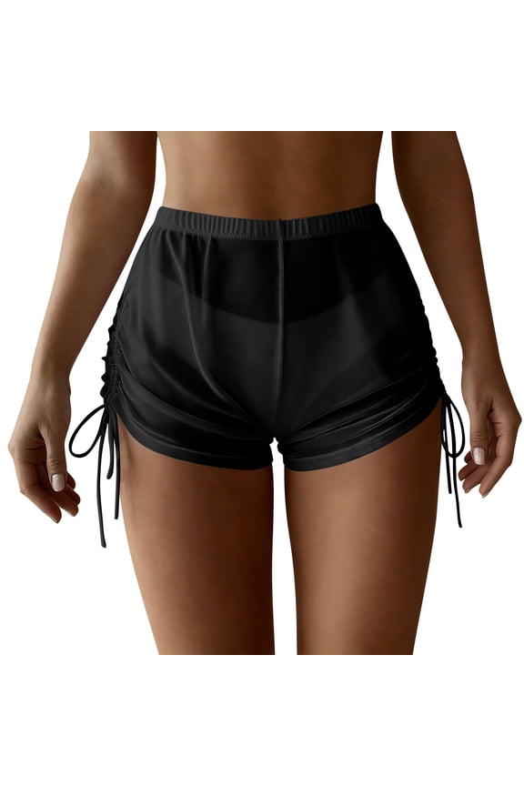 Mesh Swim Short for Women High Waisted Boyleg Shorts Drawstring Bikini Bottoms Lightweight Beachwear with Drawstring S