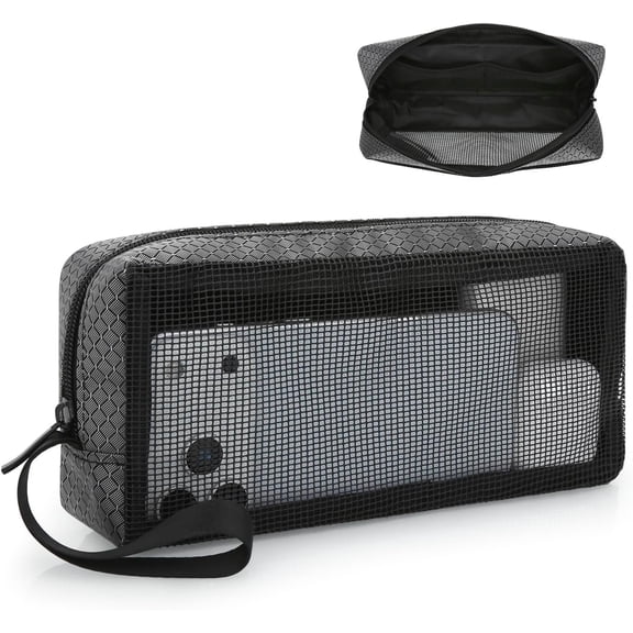 Mesh Tech Organizer Pouch - Large Travel Electronics Bag with Handle Strap & Mesh Window, Cord Accessories Case for Charger, Earbuds, USB, Gadgets - Laptop Bag Insert for Men Women