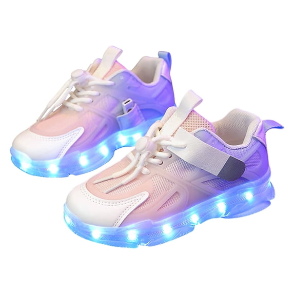 Mesh Tennis Shoes for Boy Girl Kids Light up Shoes Color Block Strappy Sneakers Breathable Soft Footbed Comfortable Walking Shoes Pink 11.5 Little Kid
