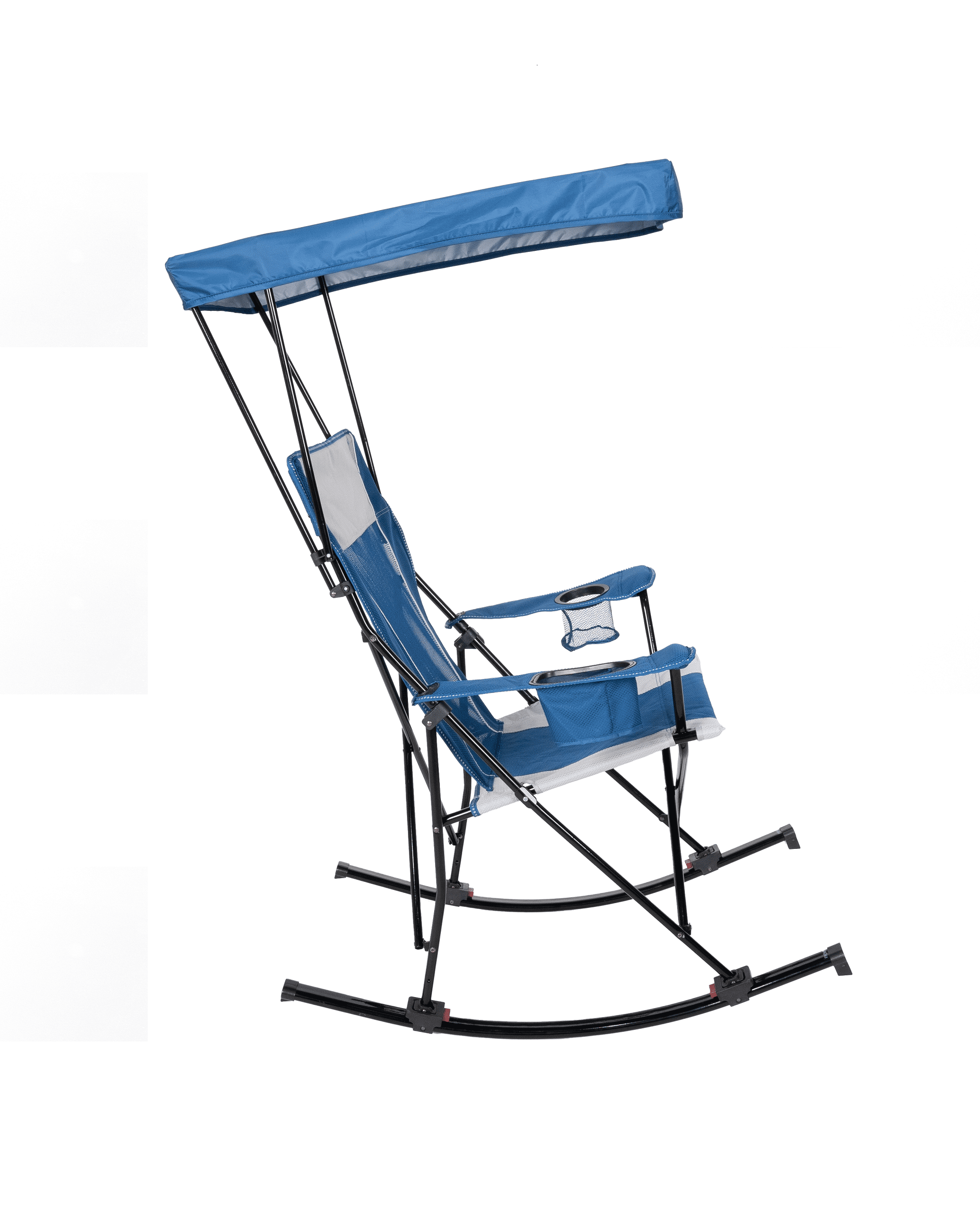 Mesh Tension Rocking Camp Chair with Canopy, Blue and Grey, Detachable Rockers, Adult  Detachable runners quickly convert chair to rocker.