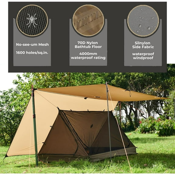 Mesh Tent for 2 Person, 2 Openings Inner Tent for Tarp Ultralight Trekking Pole Tent Tarp Backpacking Netting Tent with Waterproof Bathtub Floor, No Trekking Pole Included