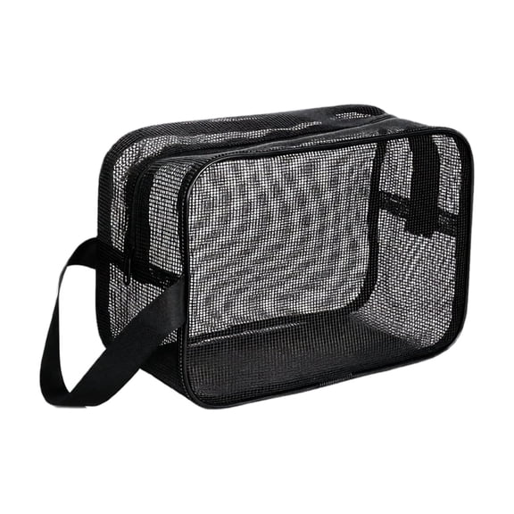 Mesh Toiletry Bag, Black Portable Breathable See Through, 1 Pack Men Handheld Shower Toiletry Makeup Storage Pouch, for Gym Travel Bathroom Swimming College Dorm Personal Care Organizer