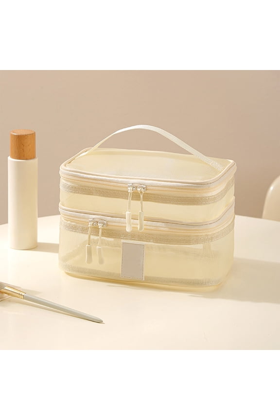 Mesh Toiletry Bag, Multi-Layer Hanging Travel Organizer with Clear Compartments, Large Capacity Cosmetic & Bathroom Storage Bag