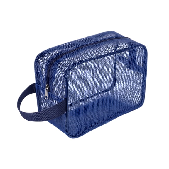 Mesh Toiletry Bag, Navy Blue Portable Travel Carry Handle, 1 Pack Lightweight See Through Shower Organizer, For Men Bathroom Gym Swimming Camping Trip Cosmetics And Personal Care Storage