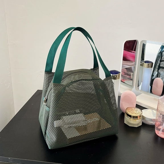 Mesh Toiletry Bag, Shower Caddy Tote With Zipper, Polyester Mesh, Fast-Drying Breathable Design, Reinforced Handles, Large Capacity 10.24 x 7.09 x 15.75 in