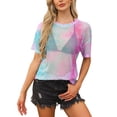 thumbnail image 1 of Mesh Top for Women Crew Neck Short Sleeve Sheer Sexy t Shirts XL Pink Blue, 1 of 6