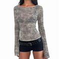 thumbnail image 1 of Mesh Top for Women Flared Sleeve Ship Collar Mesh Shirt Sheer Top Solid Floral Tee Shirts Grey M, 1 of 9
