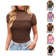 thumbnail image 1 of Mesh Top for Women Short Sleeve Neck Sheer Ruched Slim Fit Solid Stretchy Fitted Going Out Top, 1 of 8