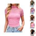 thumbnail image 1 of Mesh Top for Women Short Sleeve Neck Sheer Ruched Slim Fit Solid Stretchy Fitted Going Out Top, 1 of 9