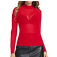 thumbnail image 1 of Mesh Tops For Women Long Sleeve Neck Fitted Top Solid Tee Shirts, 1 of 2
