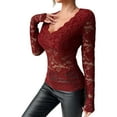 thumbnail image 1 of Mesh Tops For Women Sheer Long Sleeve Tops V Neck Lace Blouses Under Shirts Floral Lace Tee Shirt, 1 of 2