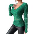 thumbnail image 1 of Mesh Tops For Women Sheer Long Sleeve Tops V Neck Lace Blouses Under Shirts Floral Lace Tee Shirt, 1 of 2