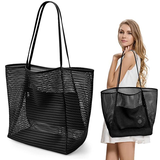 Mesh Tote Bag,Beach Bag Extra Large Tote Bags for Women with Zip Pocket