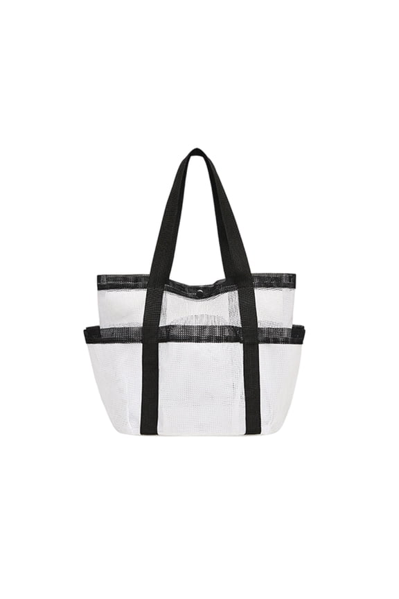 Mesh Tote Bag, Mesh Bag for Beach Toys, Large Utility Tote Bag, Beach Day Essentials, Multi-Pocket 11X10X10 in White Lightweight Hand-Held Storage Tote for Clothes, Swim Gear,