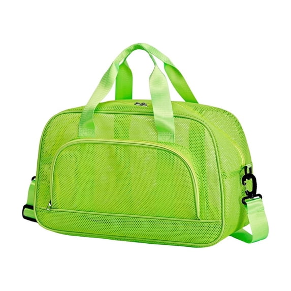 Mesh Tote Bag for Women, 16''x7.5''x10'' Lightweight Breathable Polyester Shoulder Bag, Multiple Pockets, Adjustable Crossbody Strap, Black Gym Beach Travel Bag - Green