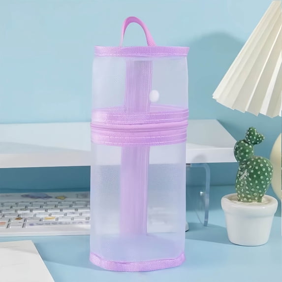 Mesh Transparent Circular Pen Bag Cylindrical High-Value Vertical Pen Bag Stationery Box for Pencils Markers Art Supplies Secure Organized Storage for Learners Artists and Office Topliu