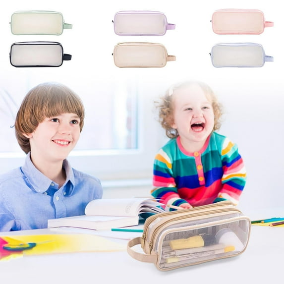 Double Layer Mesh Transparent Pencil Case | Large Capacity Holds 80 Pens | Durable Nylon Polyester | Stylish for Students | Perfect for Stationery & Cosmetic Storage | 225x75x95mm