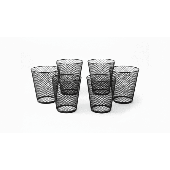 Mesh Trash Can Wire Waste Basket 9 Inch Black Round Garbage Bin Small Bathroom Office Kitchen 6 Pack
