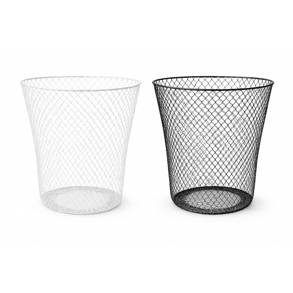 Mesh Trash Can Wire Waste Basket 9 Inch Black White Set Small Round Garbage Bin Bathroom Office Kitchen