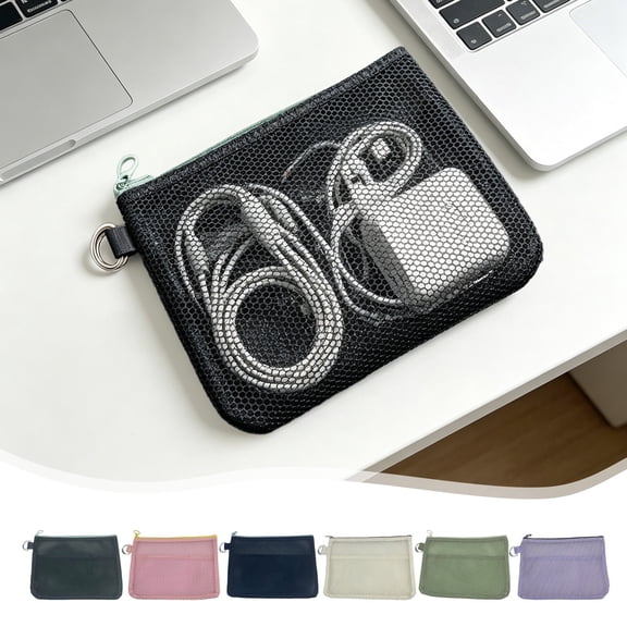 Mesh Travel Pouch Clear Small Organizer Bag Lightweight Mini Zippered Pouch for Cosmetics Coin Cards Keys Documents Home Storage Essentials, Topliu