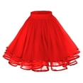 thumbnail image 1 of Mesh Tulle Skirt with Elastic Waistband Solid Color Three-Layered Princess Skirt Cosplay Weddings Parties Knee-Length Skirt-Red, 1 of 4