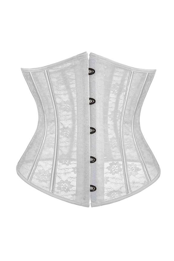 Mesh Underbust Corset Waist Trainer for Women – Steel Boned Shapewear Waist Cincher Body Shaper for Waist Training & Curve Definition White XL